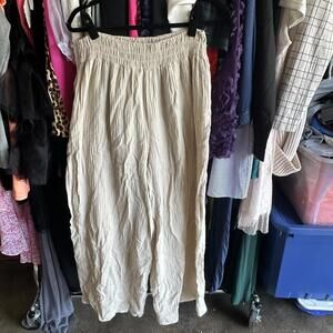 Women's Beige Linen Pants with Elastic Waist